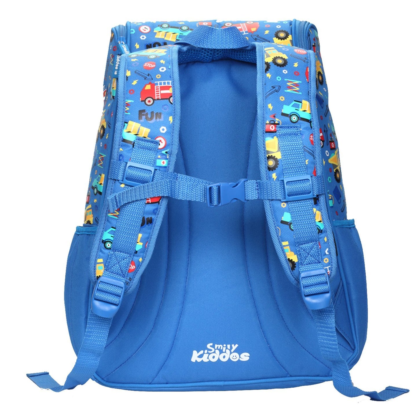 Smily Kiddos 18 Inch Kids School Backpack β Vehicle Theme Blue Multi-Compartment School Bag for Boys