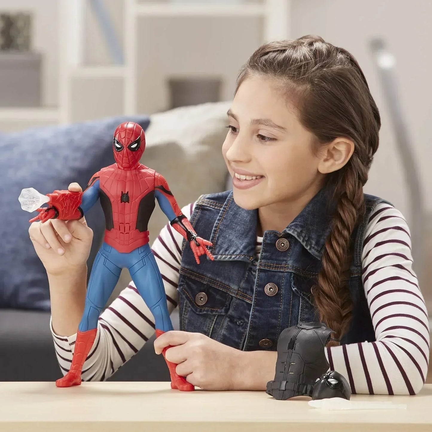 SPIDER-MAN Marvel Plastic Far From Home Deluxe 13-Inch-Scale Web Gear Action Figure With Sound Fx, Suit Upgrades, And Web Blaster Accessory - Multicolor - Jaiman Toys