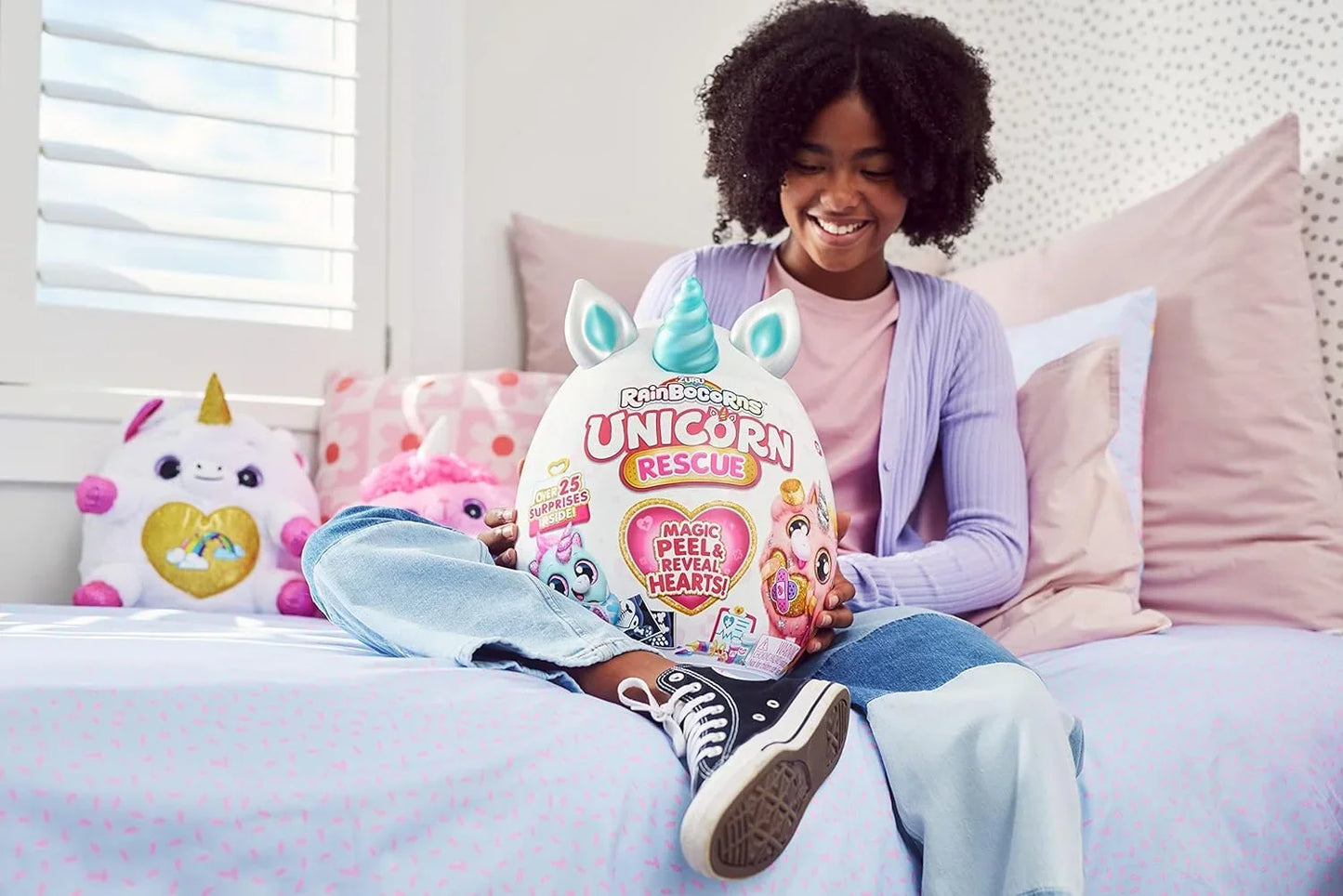 Rainbocorns Unicorn Rescue Surprise, Daxelle - Collectible Plush - Giant Egg, Over 25 Surprises Inside, 35 cm, Cuddle Plush Stuffed Animal, Rings, Stickers,... - Jaiman Toys