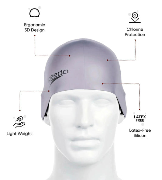 Speedo Unisex Moulded Silicone Swim Cap for Men and Women – Grey