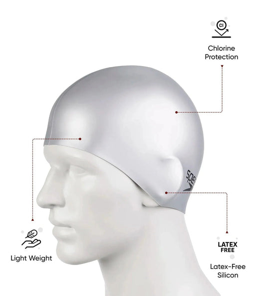 Speedo Unisex Flat Silicone Swim Cap, Lightweight Latex-Free Snag-Free Swimming Cap for Men and Women – Silver