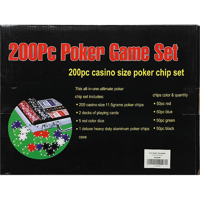 200-Piece Poker Game Set in Aluminium Carrying Case | 11.5g Poker Chips, 2 Decks of Playing Cards & 5 Dice | Casino-Style Family Game Set