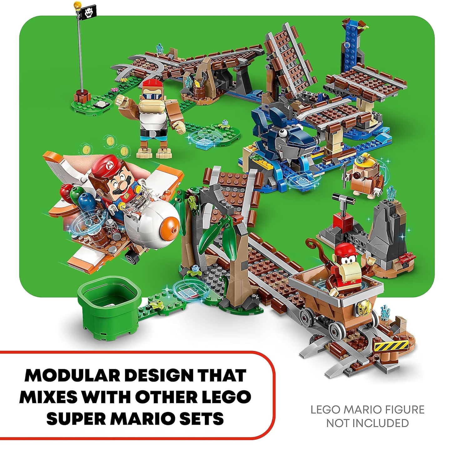 LEGO Super Mario Diddy Kong's Mine Cart Ride Expansion Set 71425, Collectible Building Toy with Brick Built Funky Kong Figure, Super Mario Gift Set for Kids Ages 8-10 to Combine with a Starter Course