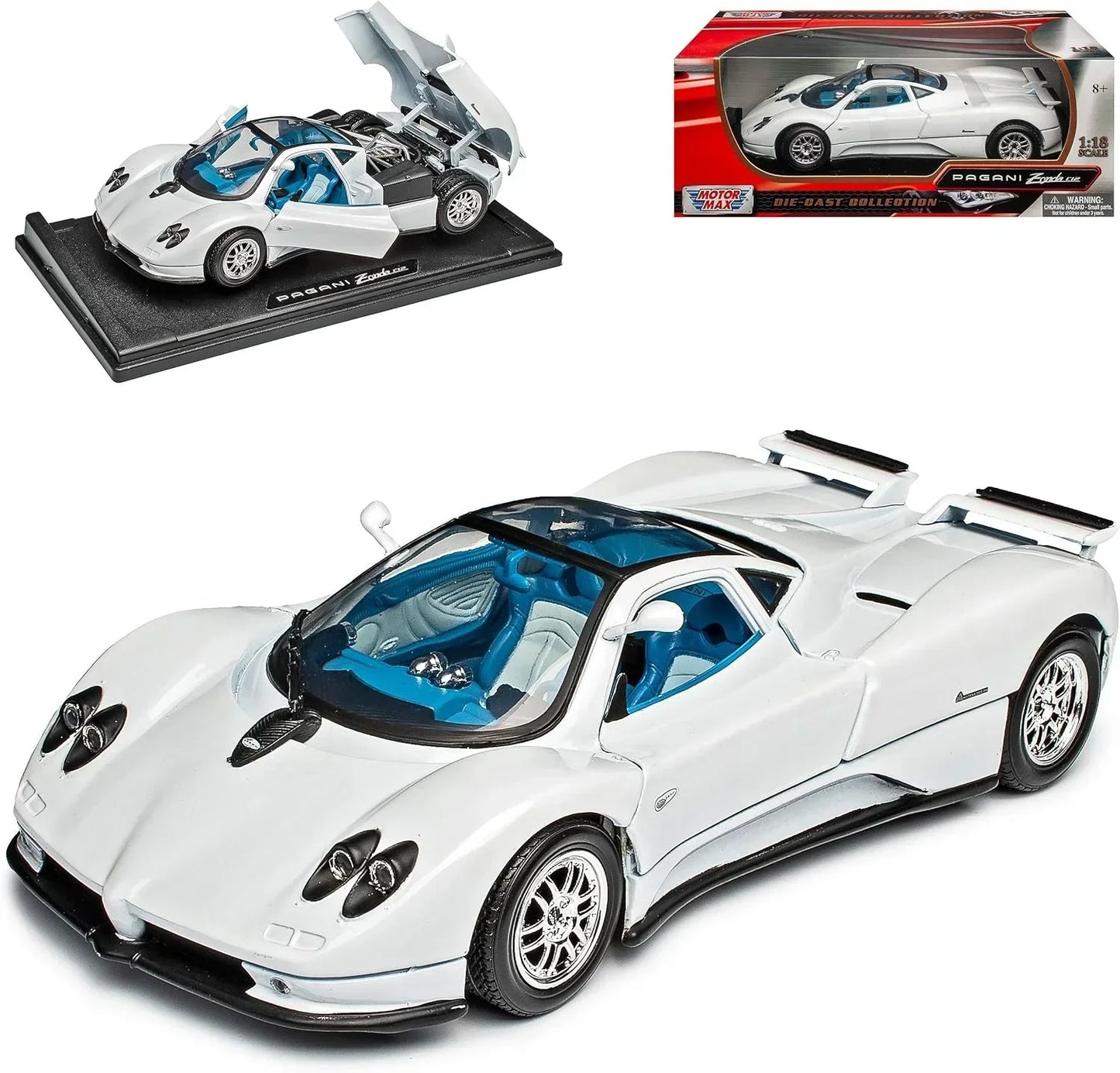 Motormax Pagani Zonda C12 Coupe White 1/18 Model Car with or without Individual Number Plate - Jaiman Toys