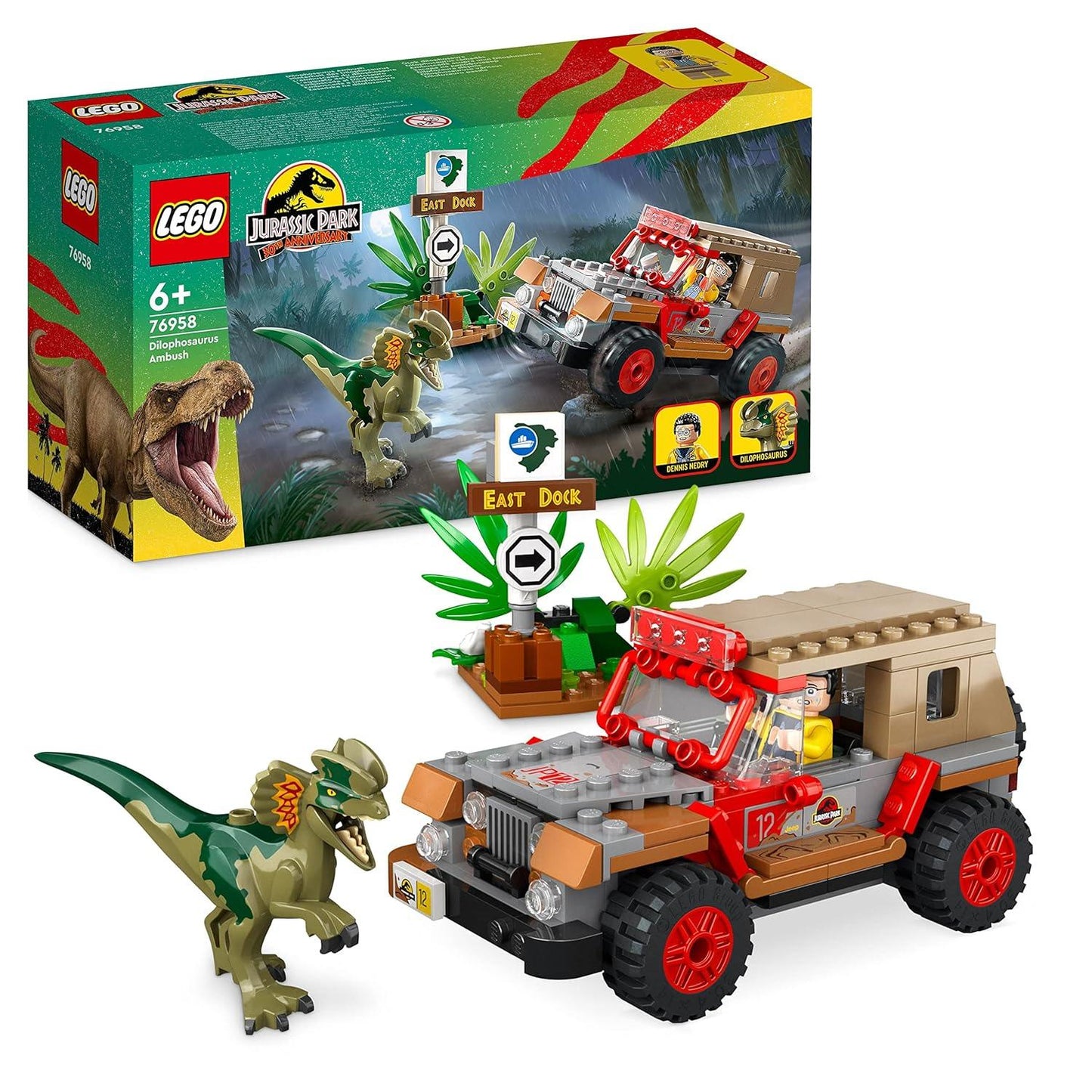 LEGO Jurassic Park Dilophosaurus Ambush 76958 Building Toy Set (211 Pieces) - Jaiman Toys