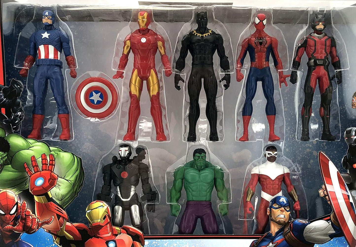Hasbro Marvel Avengers Action FiguHasbro Marvel Avengers 8-Pack Action Figures – Iron Man, Hulk, Black Panther & Moreres - Iron Man, Hulk, Black Panther, Captain America, Spider Man, Ant Man, War Machine & Falcon! (8 Action Figures) - Jaiman Toys