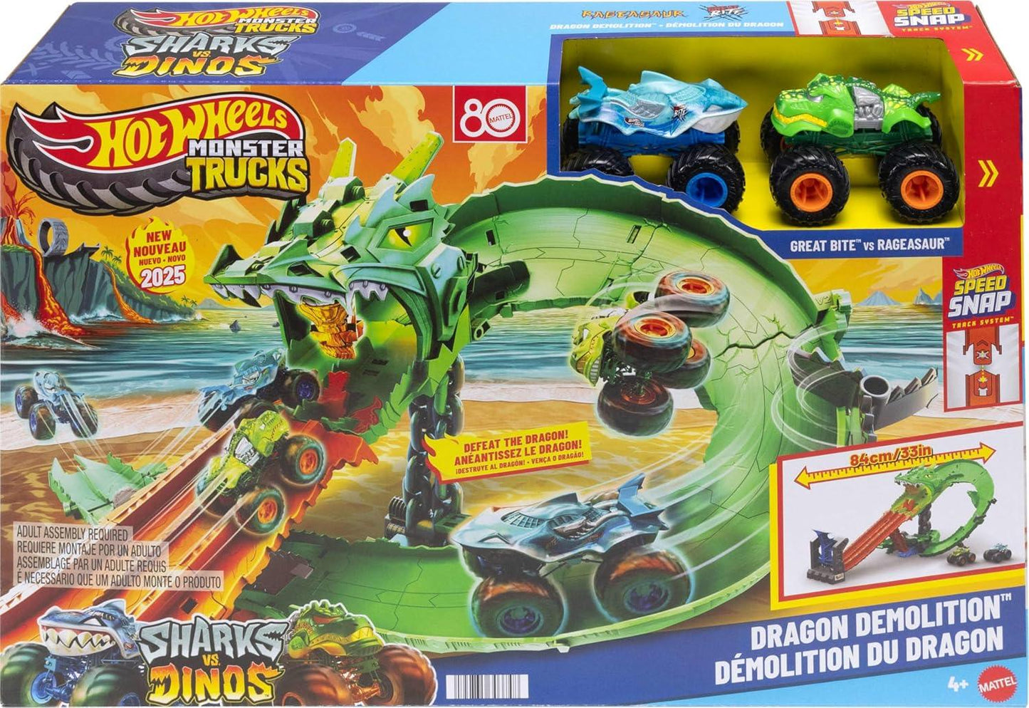 Hot Wheels Monster Trucks – Sharks vs. Dinos Dragon Destruction Playset