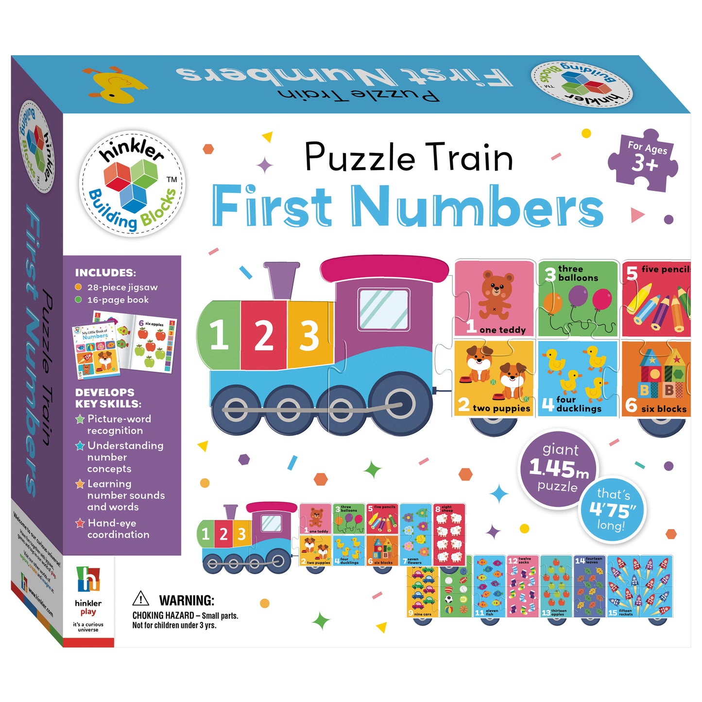 Hinkler Building Blocks Puzzle Train First Numbers | Giant 1.45m Number Train Puzzle with 28 Pieces & 16-Page Activity Book | Educational Counting Puzzle for Kids Ages 3+