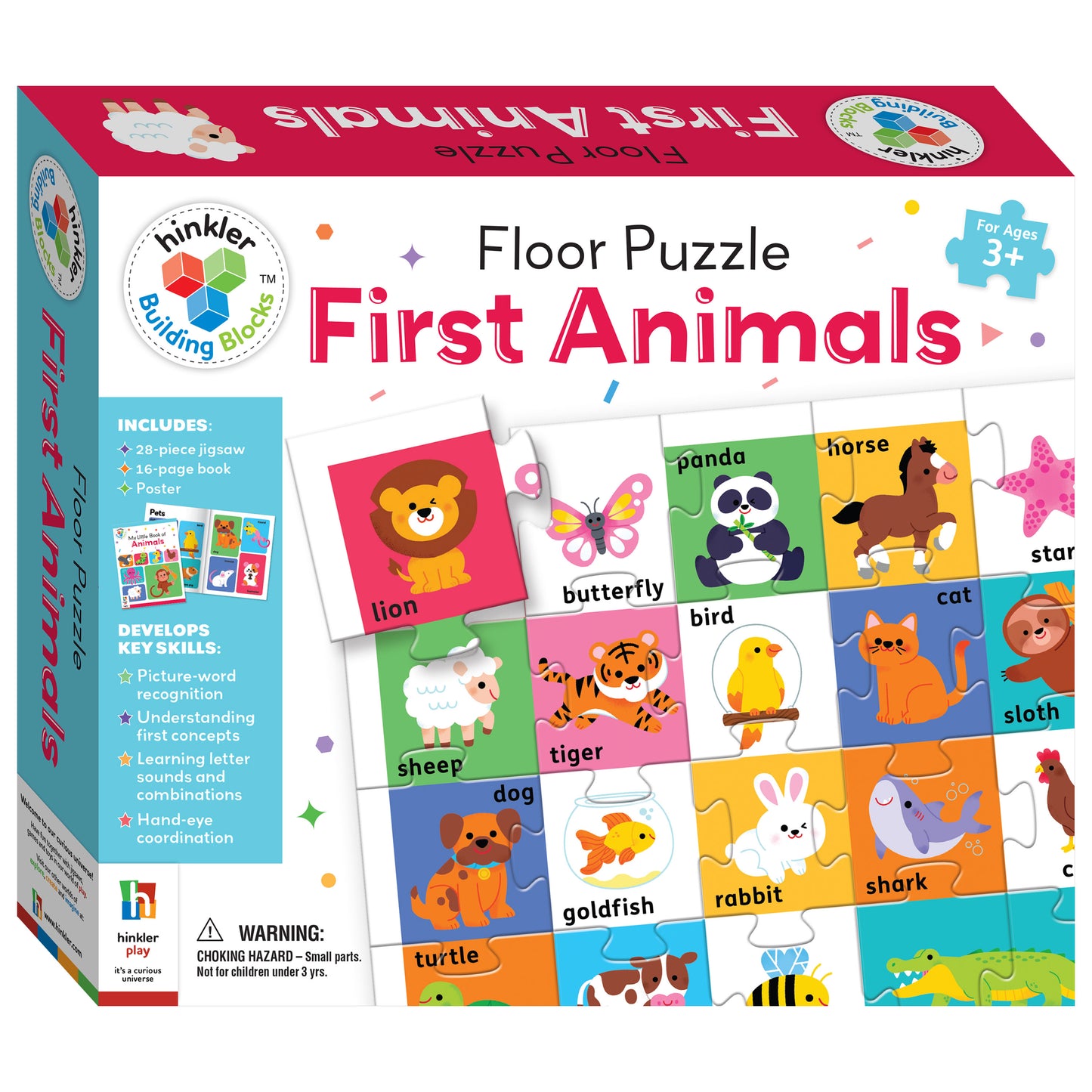Hinkler Building Blocks Floor Puzzle First Animals | 28-Piece Educational Animal Jigsaw Puzzle with 16-Page Activity Book & Poster | Learning Puzzle for Kids Ages 3+