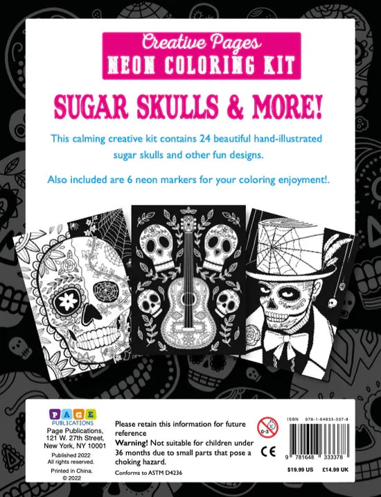 Creative Pages Neon Coloring Kit Sugar Skulls & More! - Jaiman Toys