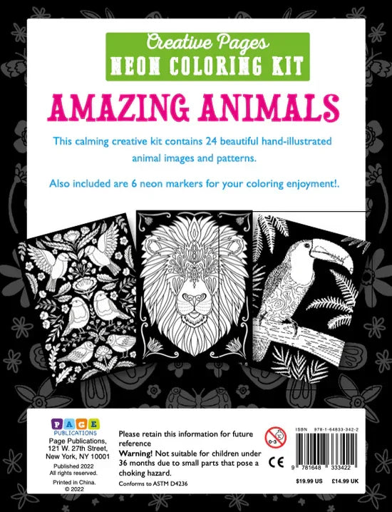 Creative Pages Neon Coloring Kit Amazing Animals - Jaiman Toys