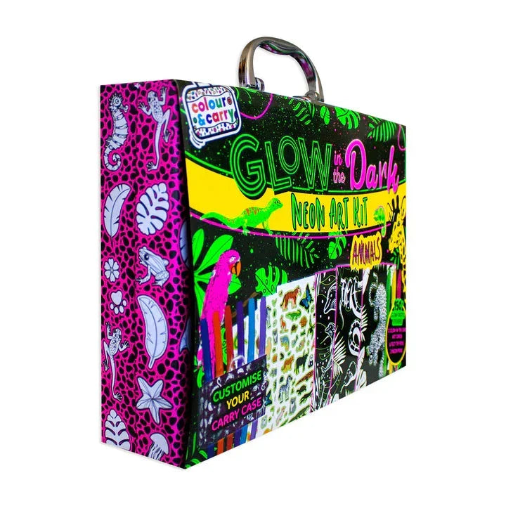 Glow In The Dark Neon Art Kit Animals Colour And Carry Set - Jaiman Toys