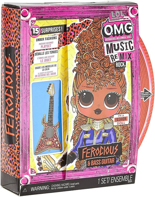 LOL Surprise OMG Remix Rock Ferocious Fashion Doll with 15 Surprises Including Bass Guitar, Outfit, Shoes, Stand, Lyric Magazine, & Record Player Playset, Kids Gift, Toys for Girls Boys Ages 4 5 6 7+ - Jaiman Toys