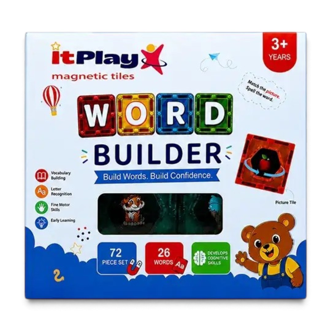 ITPlay Word Builder Learning Magnetic Tiles 72 Pcs Educational Construction & Spelling Learning Set for Kids