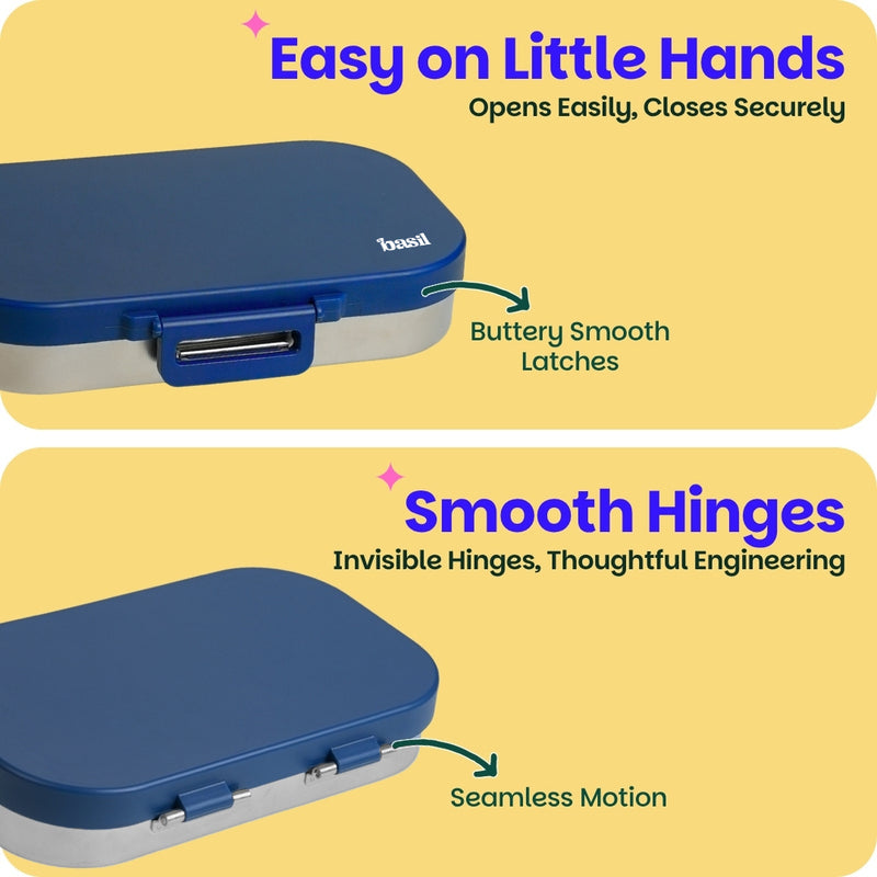 Classic BlueBasil Classic Blue 600ml Stainless Steel Lunch Box | 2-Section Leak-Proof Tiffin Box