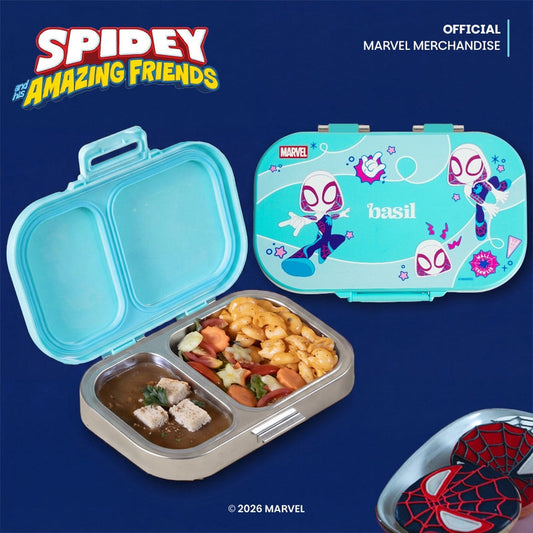 Basil Marvel Spidey Slingy Star 600ml Stainless Steel Lunch Box | 2-Section Kids Tiffin Box