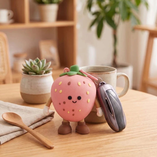 Cute Pink Strawberry Silicone Coin Purse Keychain | Mini Zipper Pouch Bag Charm for Coins, Earbuds, Keys & Small Accessories
