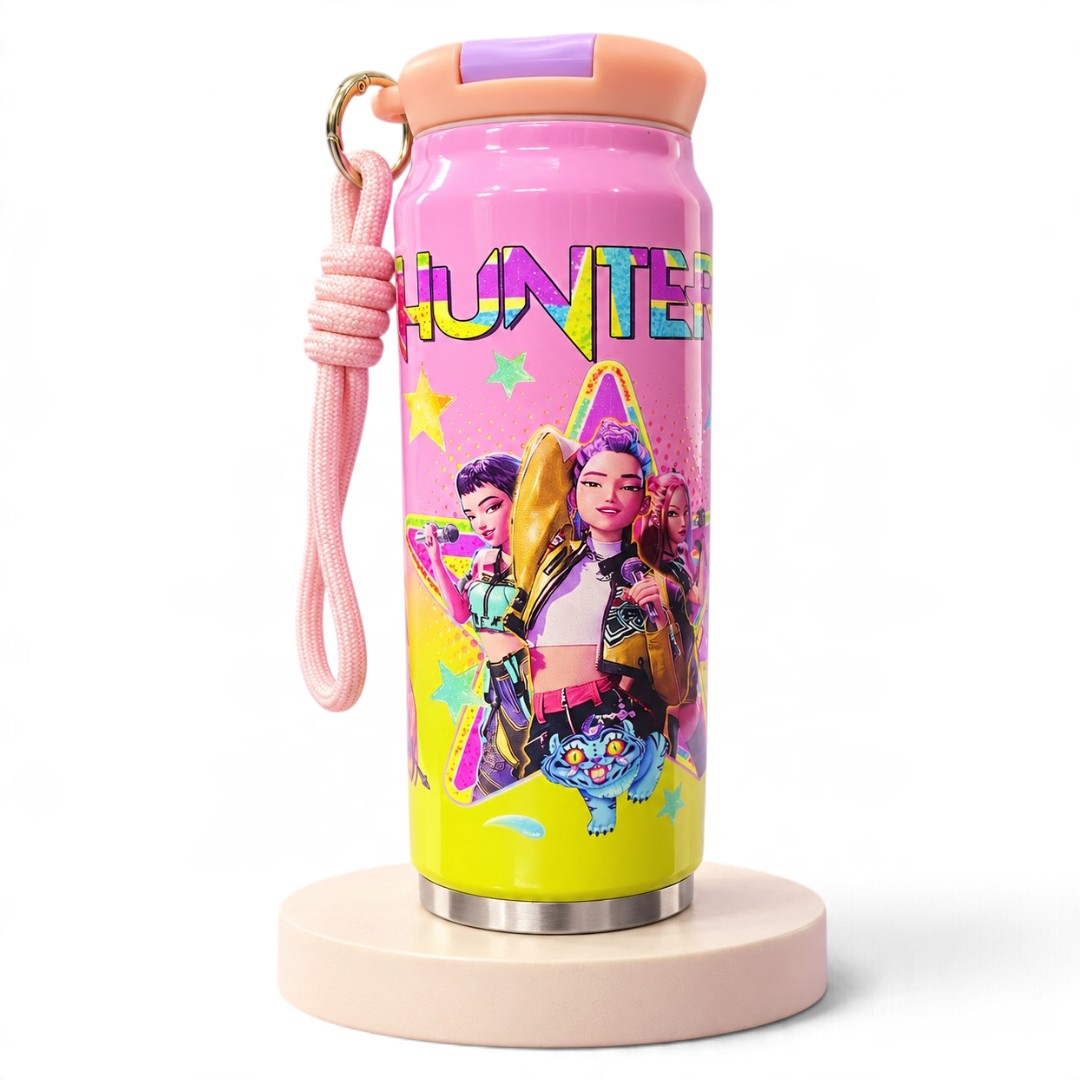 K-Pop Demon Hunters Printed Water Bottle 200ml with Carry Strap – Colour Variants