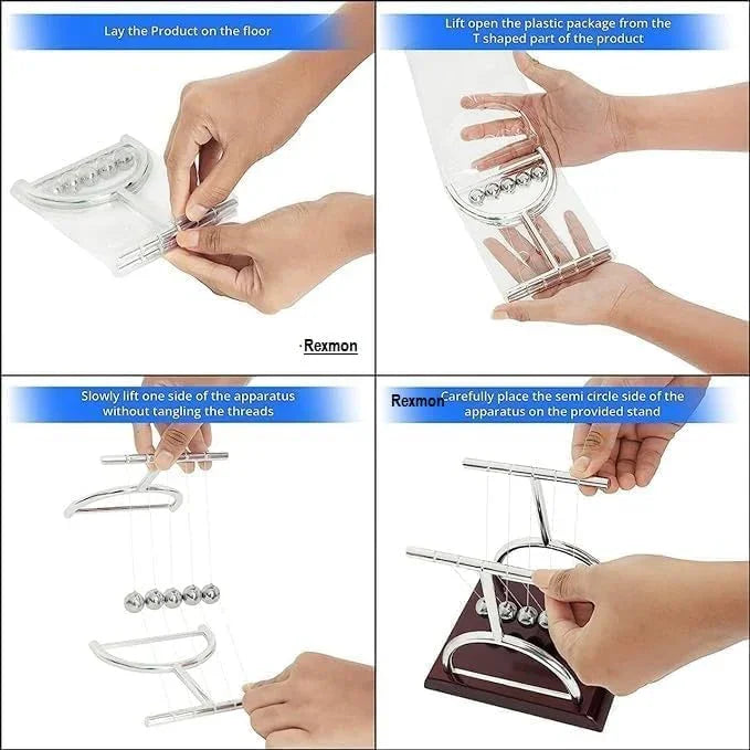 Jaiman Toys Cradle Pendulum | Metal Perpetual Motion Toy & Swing Balance Collision 5 Ball | Figurine Physics Gadget with Polished Plastic Base & Nylon - Jaiman Toys