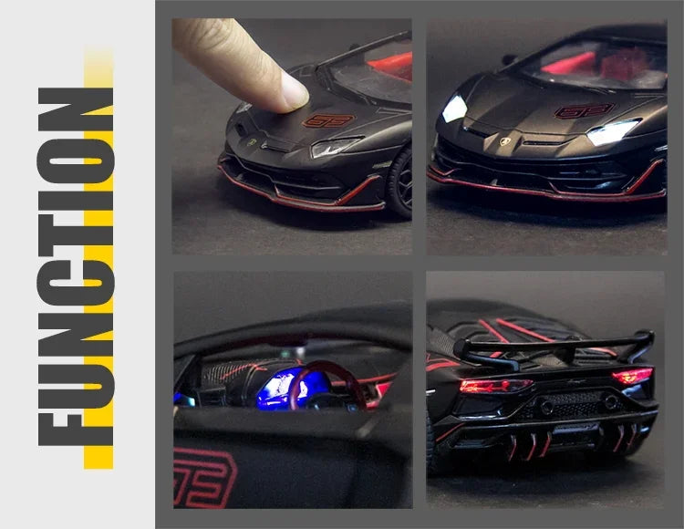 MSZ 1:32 Lamborghini Aventador SVJ Die-Cast Model Car – Black | Pull Back, Openable Doors, Light & Sound (68472)