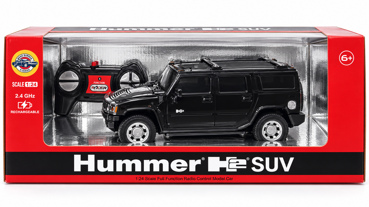 Road Burner 1:24 Hummer H2 Remote Control SUV, Black – Rechargeable 2.4 GHz RC Car for Kids Ages 6+