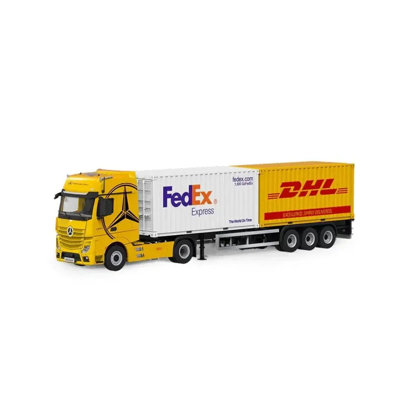 Cool Car 1:64 Mercedes-Benz Actros Container Truck Die-Cast Model | FedEx Express & DHL Cargo Containers | Alloy Collectible Truck 14+