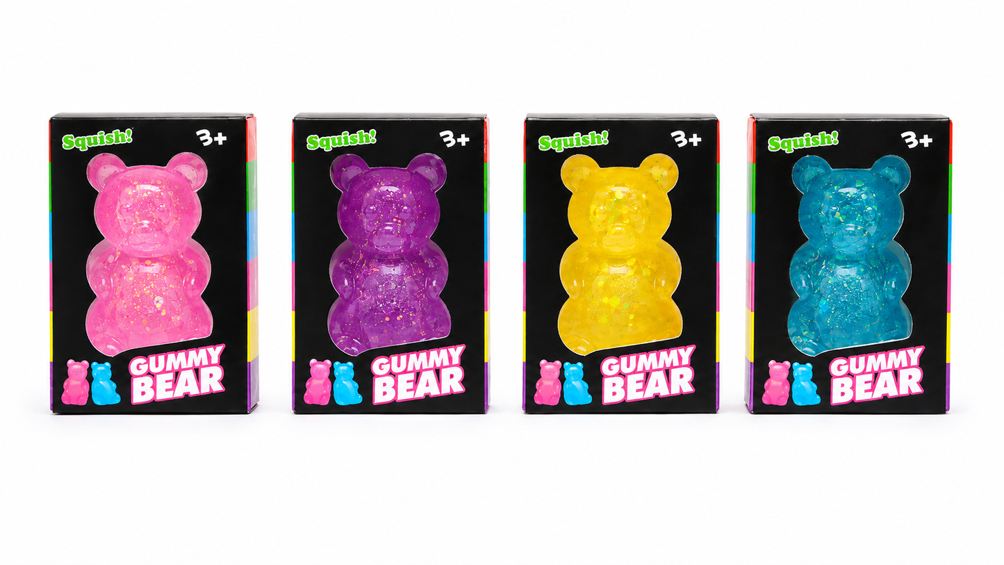 Glitter Gummy Bear Squishy Stress Relief Toy – Soft Squeeze Sensory Fidget Toy, 1 Pc Random Colour