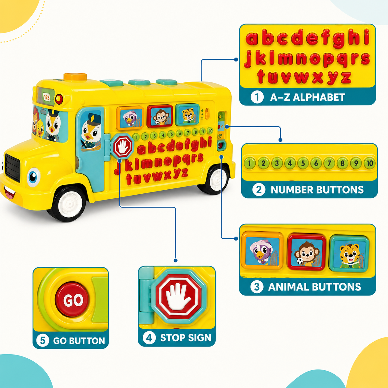 HOLA 3126 Interactive Learning School Bus with Alphabet, Numbers & Music
