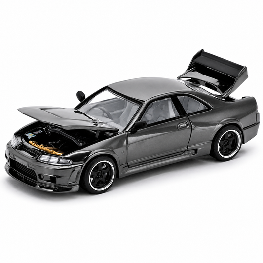 POP RACE 1:64 Nissan Skyline GT-R R33 Dark Chrome Series 003 Die-Cast Model Car