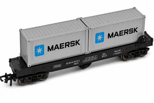 HANFIY 98245 HO 1:87 MAERSK Container Freight Wagon Model | Railroad Train Car with Twin Containers
