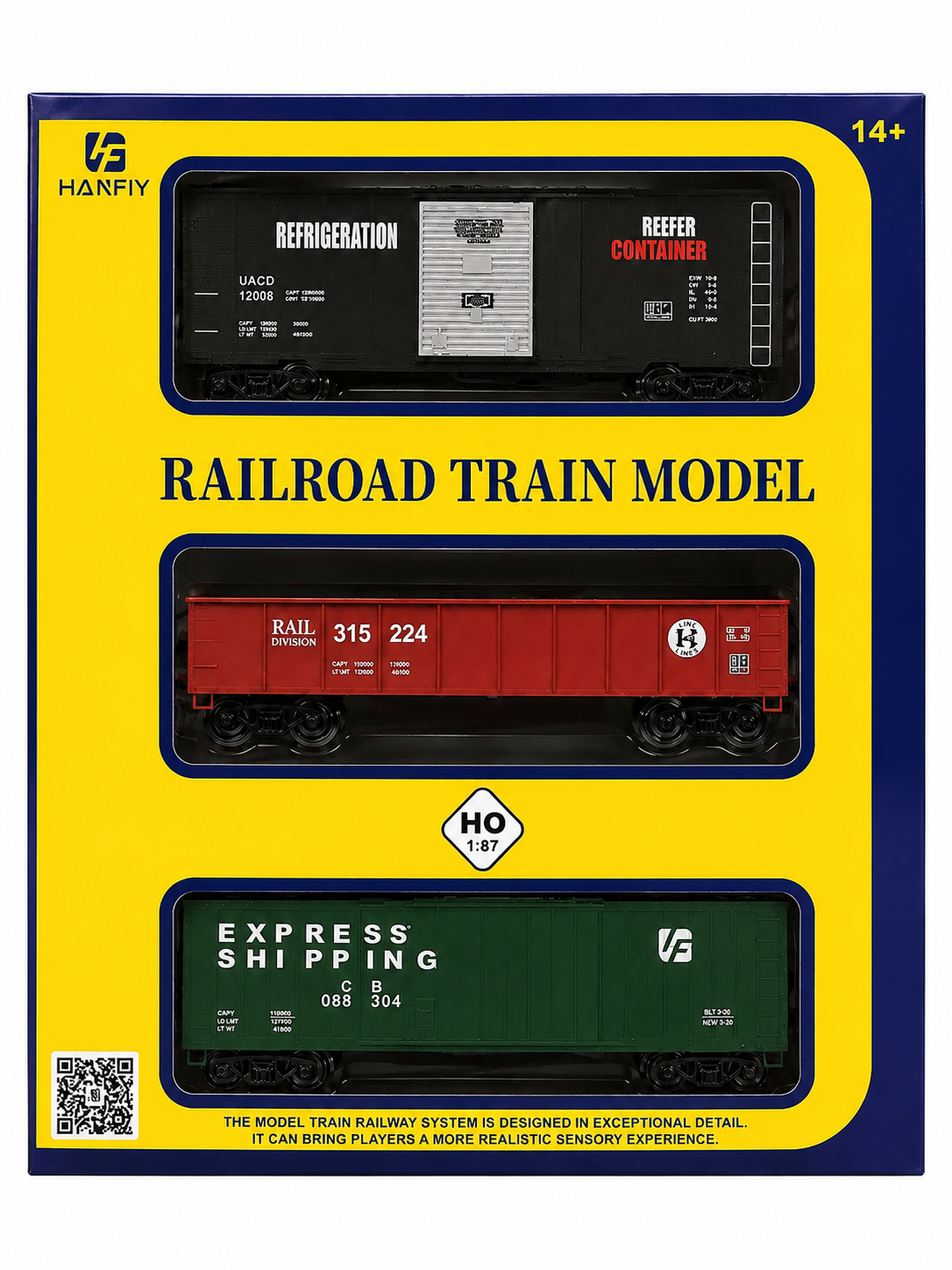 HANFIY 95015 HO 1:87 Freight Train Model 3-Car Set | Reefer, Gondola & Box Car