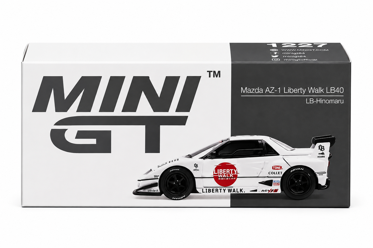 MINI GT 1:64 Mazda AZ-1 Liberty Walk LB40 LB-Hinomaru White Die-Cast Model Car