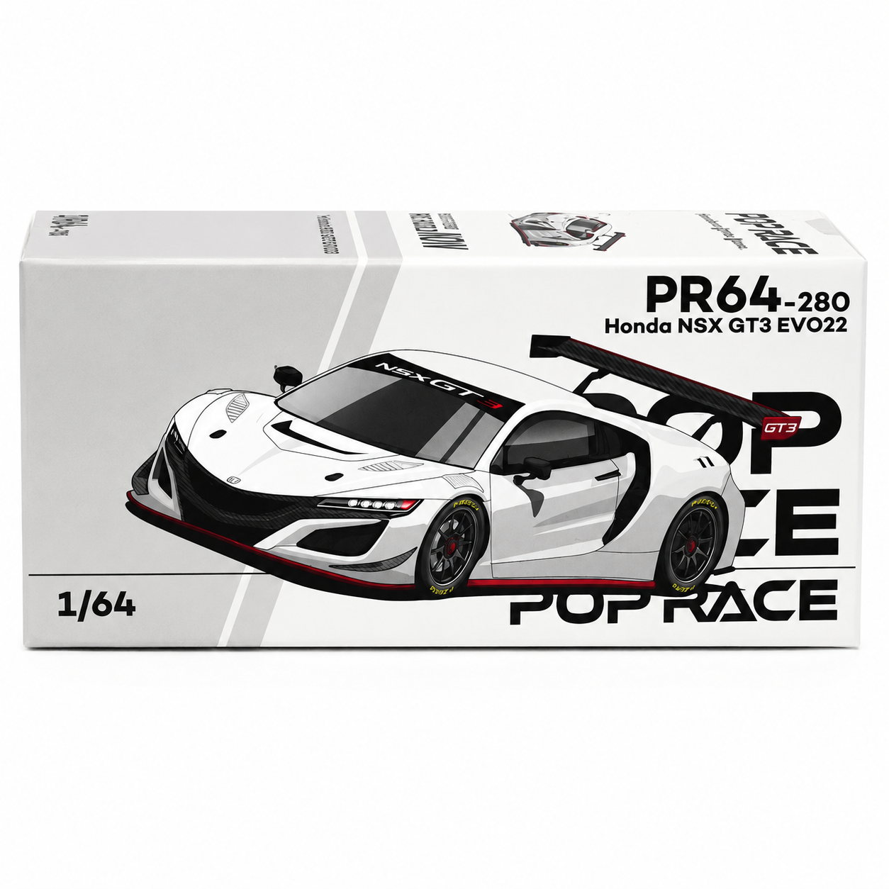 POP RACE 1:64 Honda NSX GT3 EVO22 White PR64-280 | Official Licensed Diecast Model Car (BGX)