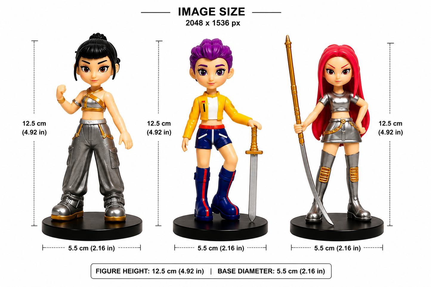 KPOP Demon Hunters Action Figure Set | 3 Collectible Anime-Style Figures with Weapons | Fantasy Character Toy Gift for Kids, Collectors & Display