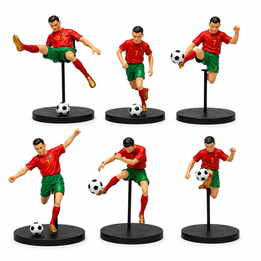 Cristiano Ronaldo No. 7 Football Collectible Figure Set of 6 with Display Bases & Footballs | Portugal Style Soccer Figures