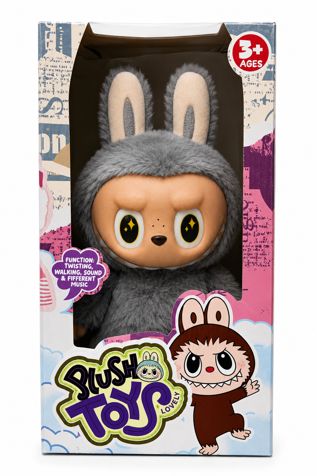 Interactive Walking Labubu Plush Toy with Music & Twisting Action | Soft Battery-Operated Labubu Toy for Kids