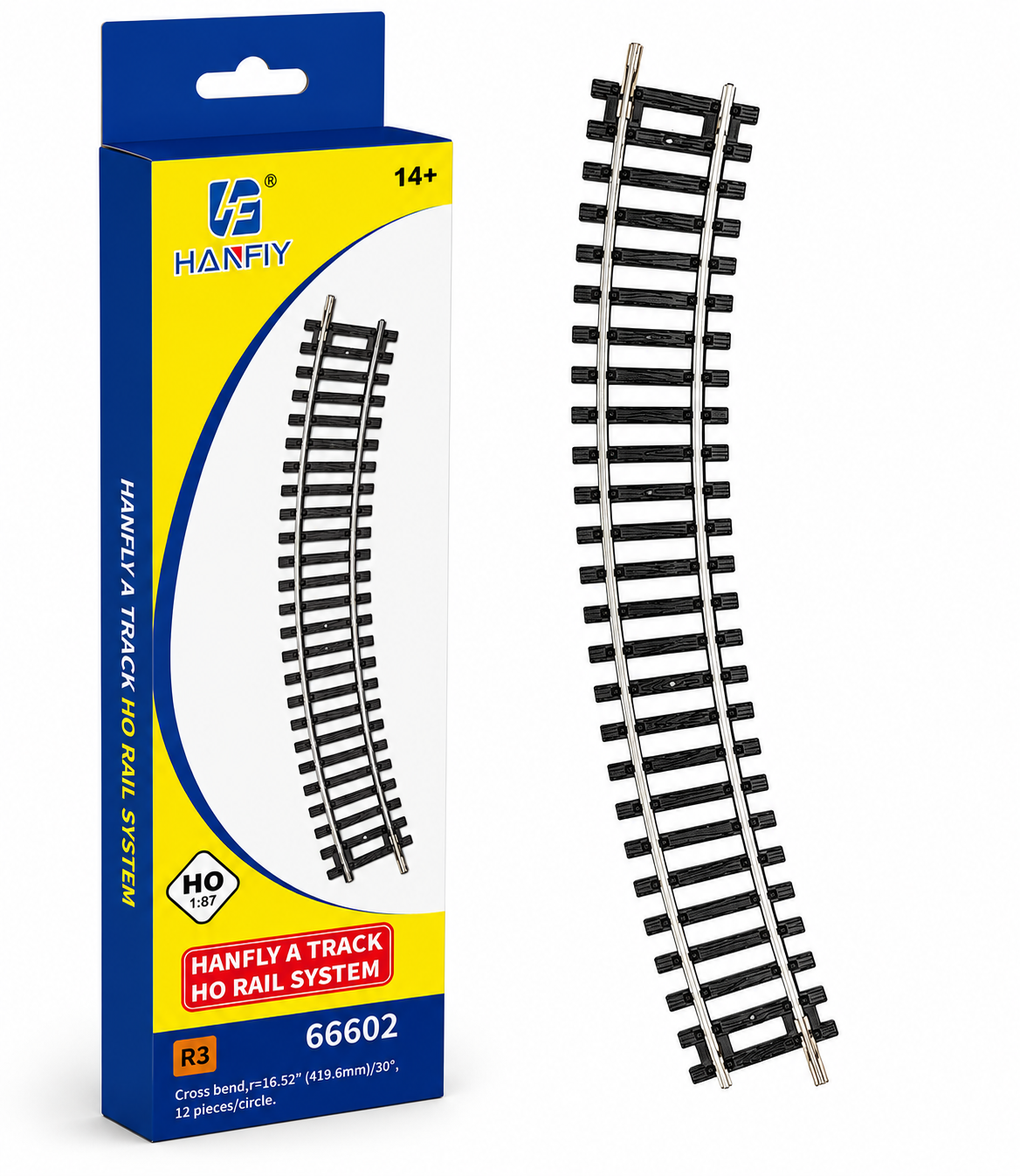 Hanfly HO Scale Curved Train Track R3 No.66602 | 1:87 Model Railway Curve Track | 30° Curved Rail Section | Pack of 4 Pieces