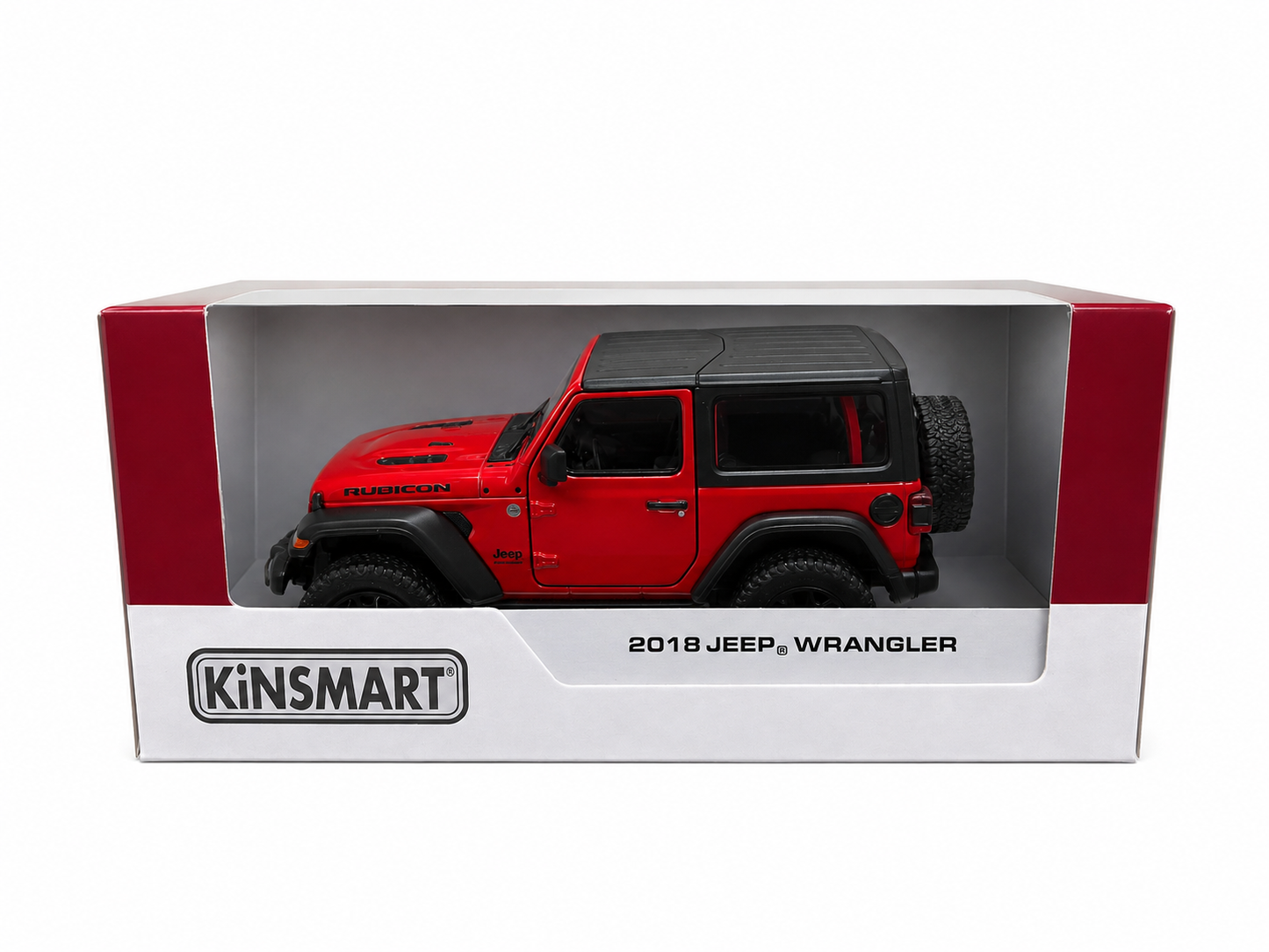Kinsmart 1:34 2018 Jeep Wrangler Rubicon Die-Cast Model Car | Red Off-Road SUV with Opening Doors & Pull-Back Action