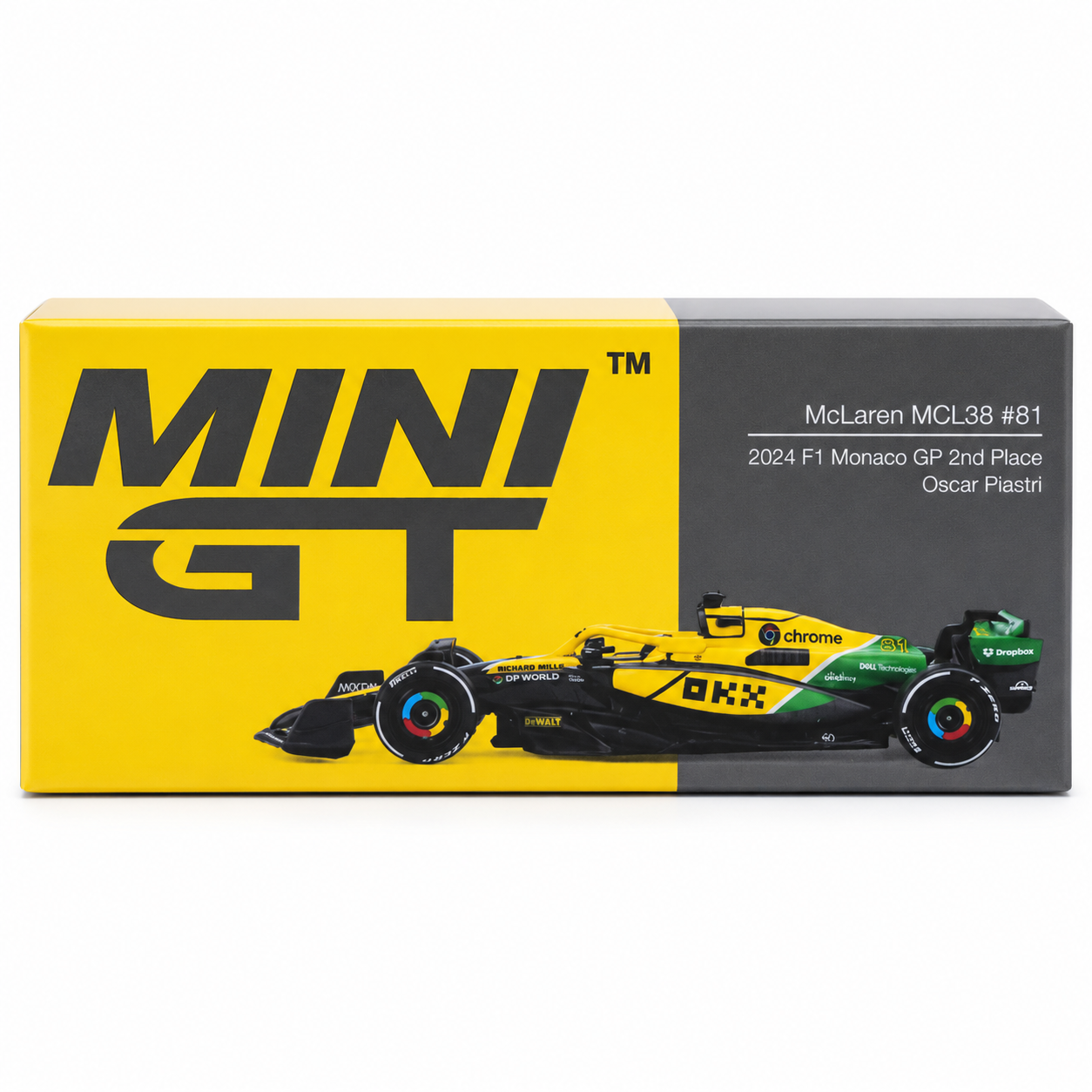 MINI GT 1:64 McLaren MCL38 #81 – 2024 F1 Monaco GP 2nd Place Oscar Piastri | Formula 1 Die-Cast Collectible Model Car