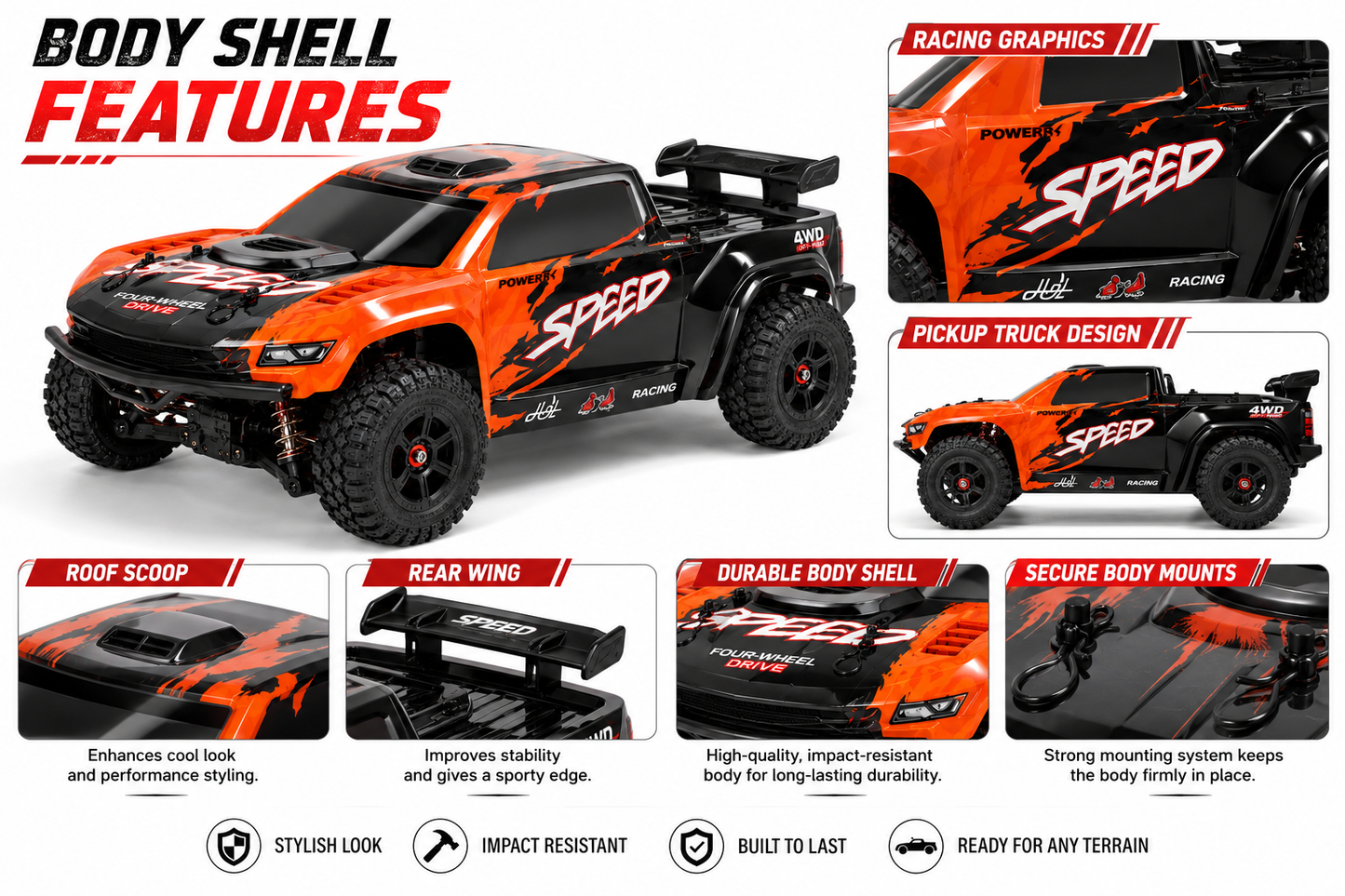 RC Off-Road Monster Truck 1:8 Scale 4WD with 2.4GHz Full Proportional Remote Control | High-Speed Short Course Racing Car, Independent Suspension & Rugged All-Terrain Tires for Adults
