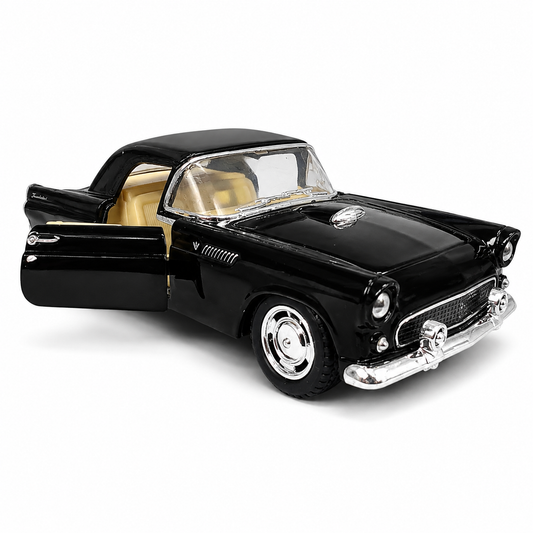Kinsmart 1:36 1955 Ford Thunderbird Die-Cast Metal Model Car with Openable Doors, Pull-Back Action, Detailed Interior, Chrome-Style Finish & Realistic Classic Car Design – Black Collectible Toy Car