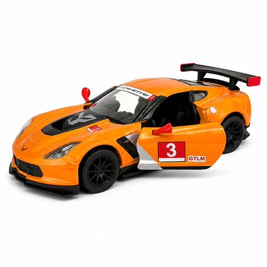 Kinsmart 1:36 Scale Corvette C7.R Die-Cast Model Car with Pull Back Action, Openable Doors & Detailed Interior | Metal Sports Car Toy for Kids & Collectors