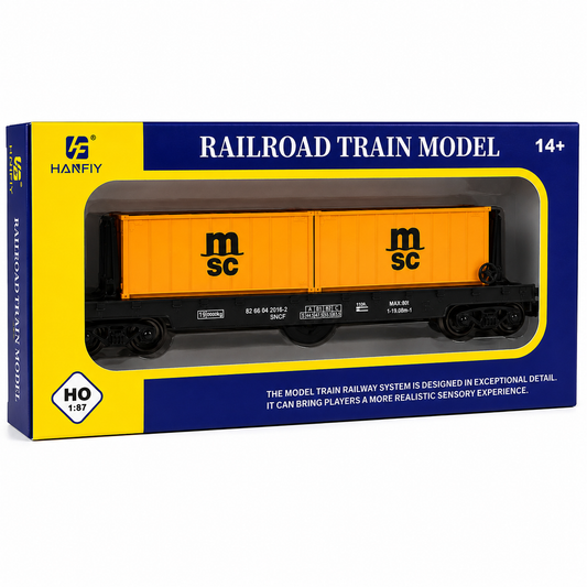 HANFIY 94244 HO 1:87 MSC Orange Container Freight Wagon Model Train Car