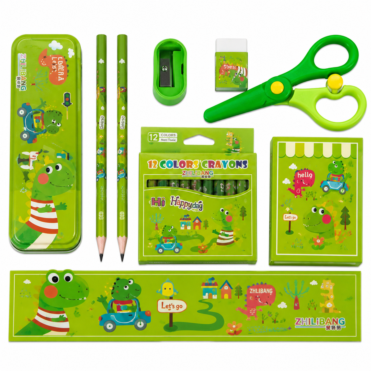 Kids Stationery Gift Set with Drawing Book, Pencil Case, Crayons, Scissors & Writing Supplies | School Essentials Kit for Boys & Girls | Portable PVC Carry Bag | Animal Theme