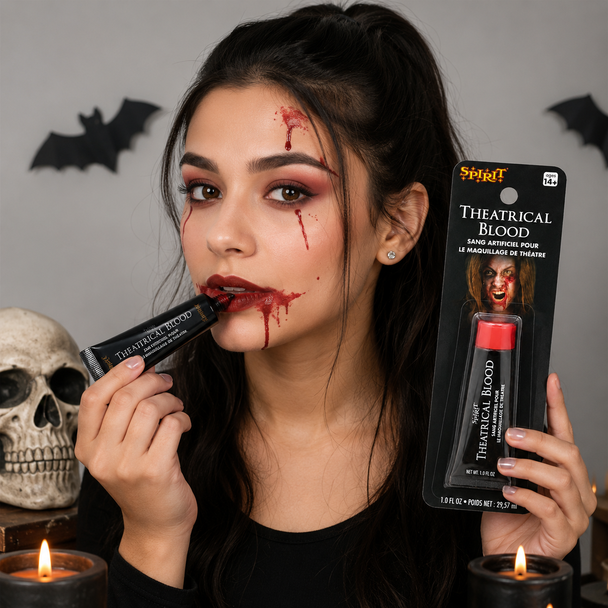 Spirit Halloween Theatrical Blood Makeup – 1 fl oz (29.57ml) Fake Blood Gel for Special Effects Makeup | Washable SFX Blood for Halloween, Cosplay, Theatre & Zombie Costume | Ages 14+