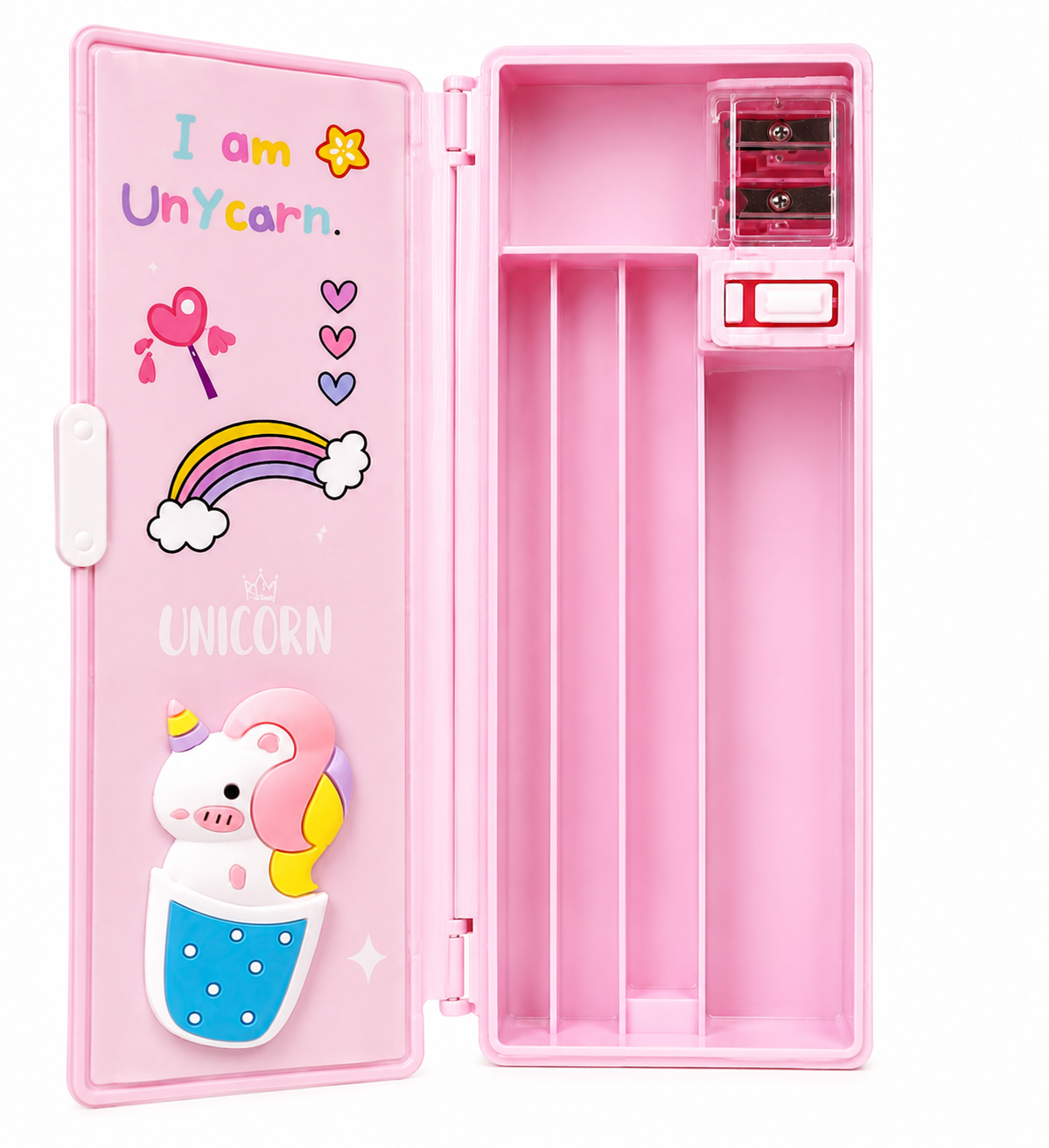 Unicorn Kids Pencil Box with Sharpener & Large Storage | Cute Pink Multifunction Stationery Organizer for Girls