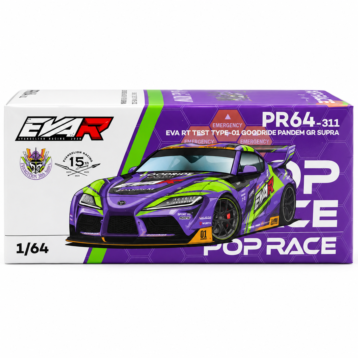 POP RACE 1:64 EVA RT Test Type-01 Goodride Pandem GR Supra PR64-311 | Evangelion 30th Anniversary Diecast Model Car (BGX)