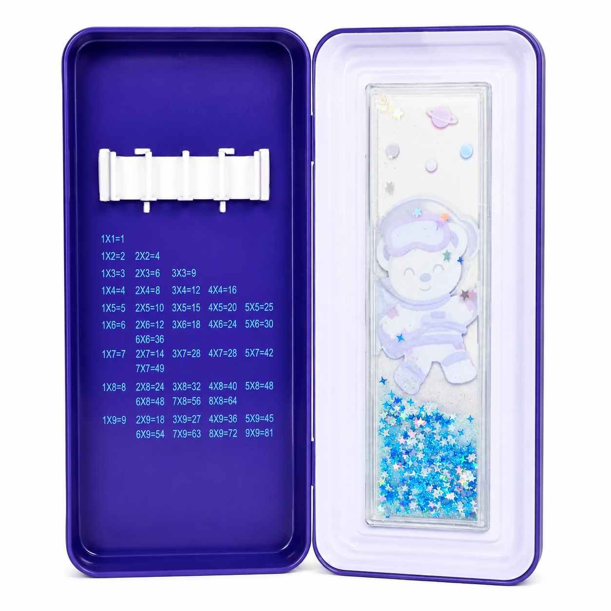 Space Travel Astronaut Glitter Liquid Pencil Box for Kids | Hard Plastic Pencil Case with Floating Glitter Window | Pen & Pencil Organizer for School