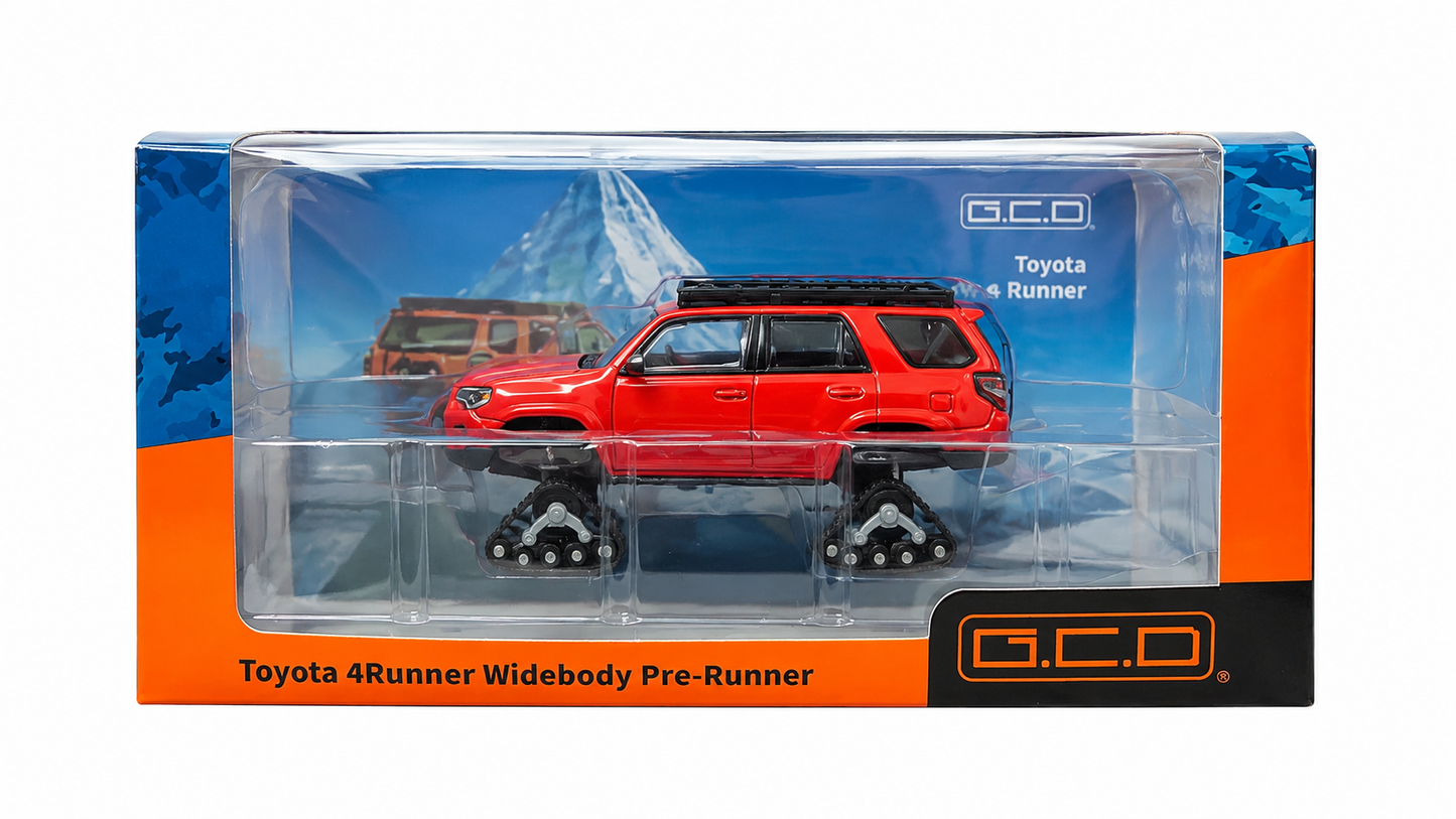 GCD 1:64 Toyota 4Runner Widebody Pre-Runner Red 1:64 Diecast Model Car with Snow Tracks & Roof Rack