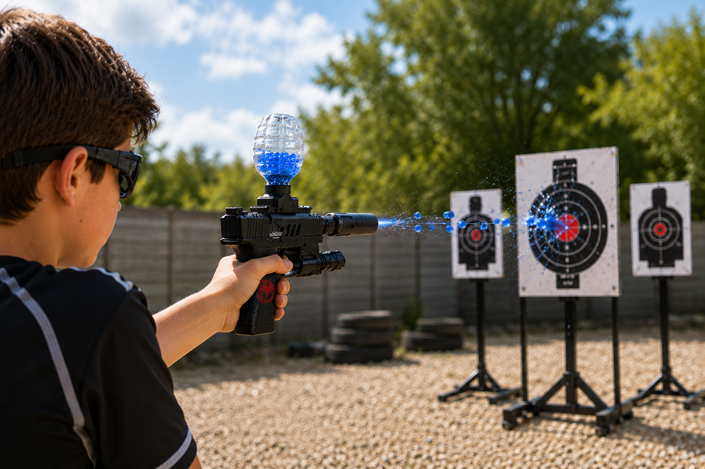 Gel Blaster Electric Toy Pistol with Laser Sight, Scope & Silencer Accessories | Water Gel Bead Shooting Toy | Black